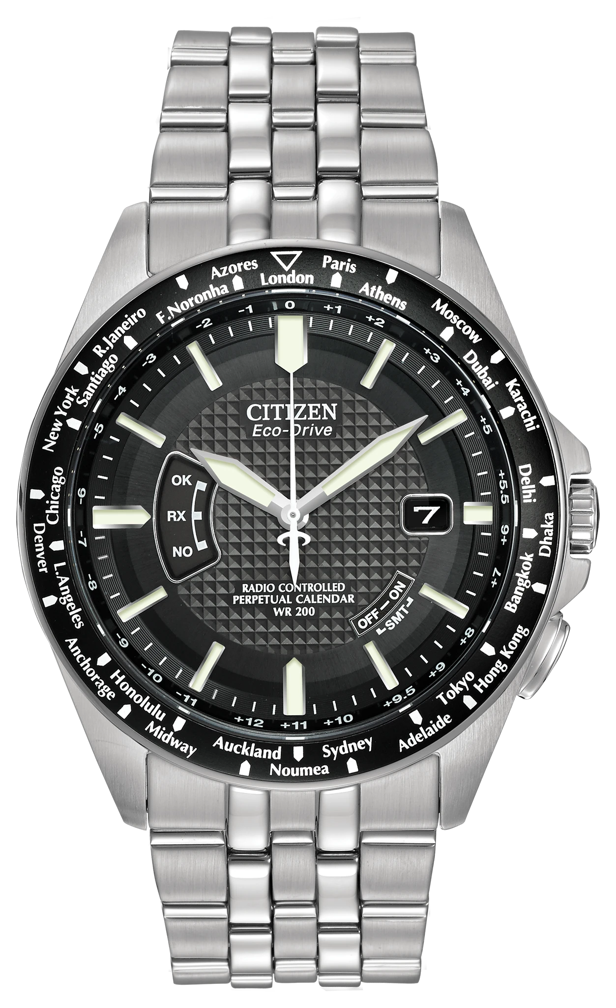 World Perpetual A-T Black Dial Stainless Steel Bracelet CB0020-50E